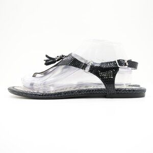 Sperry Black Patent Leather Tassel Lightweight Flat Slingback Thong Sandals 9.5